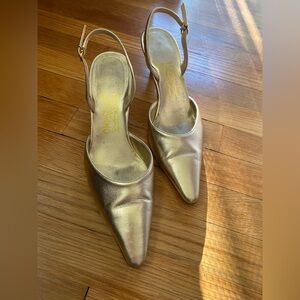 Gold Ferragamo Sling Back Heels 7.5 B